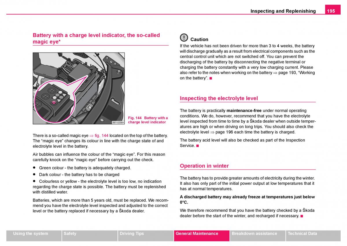 Skoda Fabia I 1 owners manual / page 196