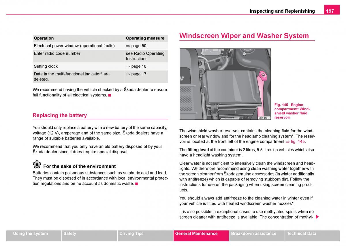 Skoda Fabia I 1 owners manual / page 198