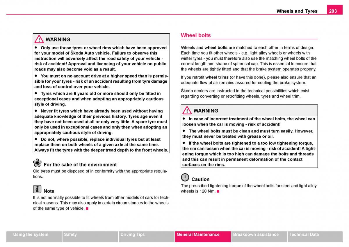 Skoda Fabia I 1 owners manual / page 204