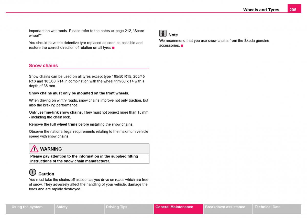 Skoda Fabia I 1 owners manual / page 206