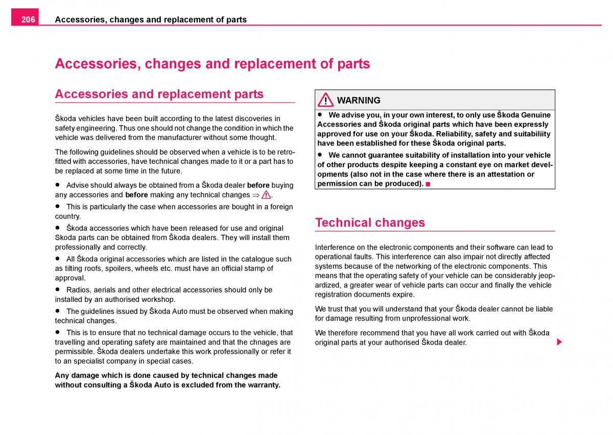 Skoda Fabia I 1 owners manual / page 207