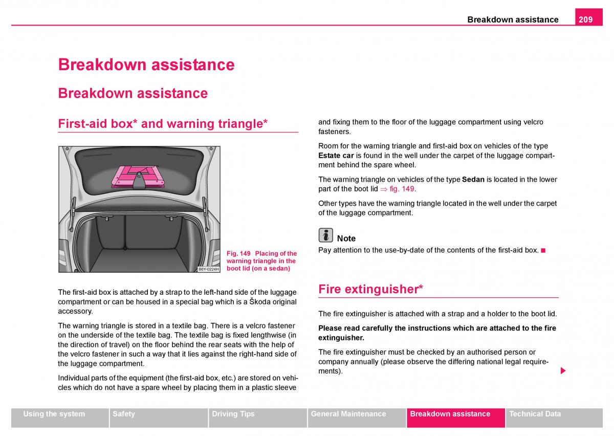 Skoda Fabia I 1 owners manual / page 210