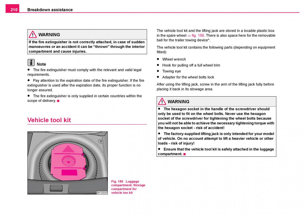 Skoda Fabia I 1 owners manual / page 211