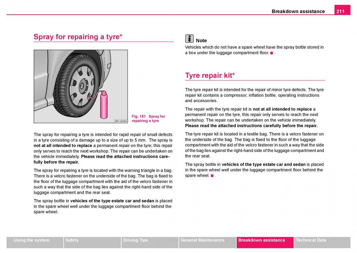 Skoda Fabia I 1 owners manual / page 212