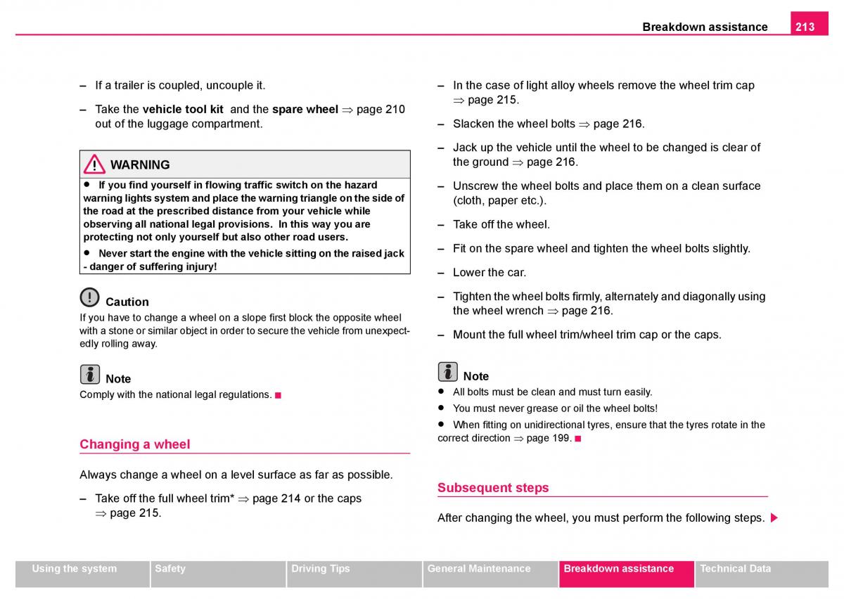 Skoda Fabia I 1 owners manual / page 214