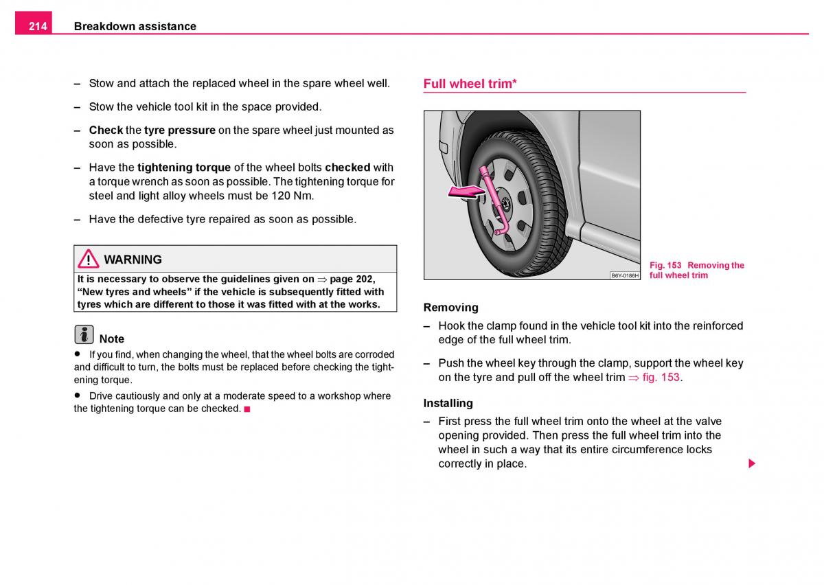 Skoda Fabia I 1 owners manual / page 215