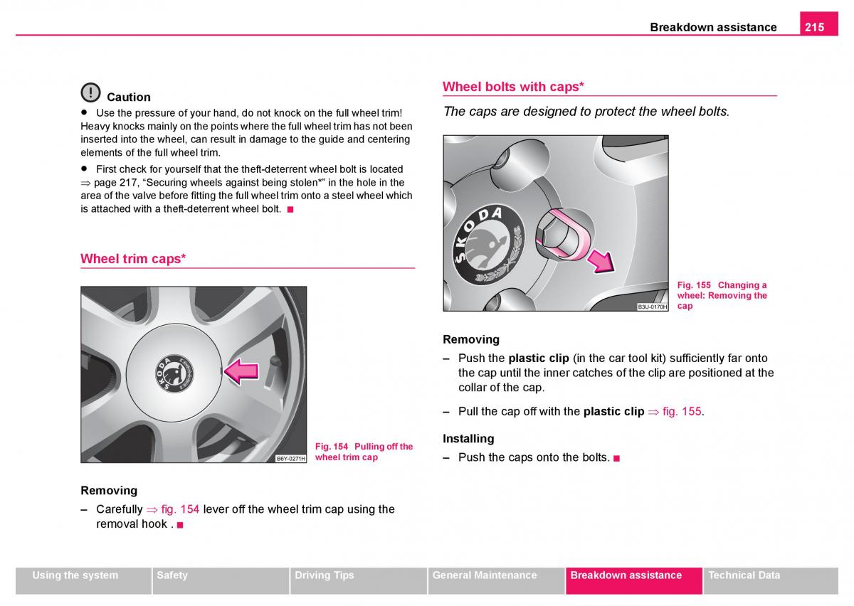 Skoda Fabia I 1 owners manual / page 216