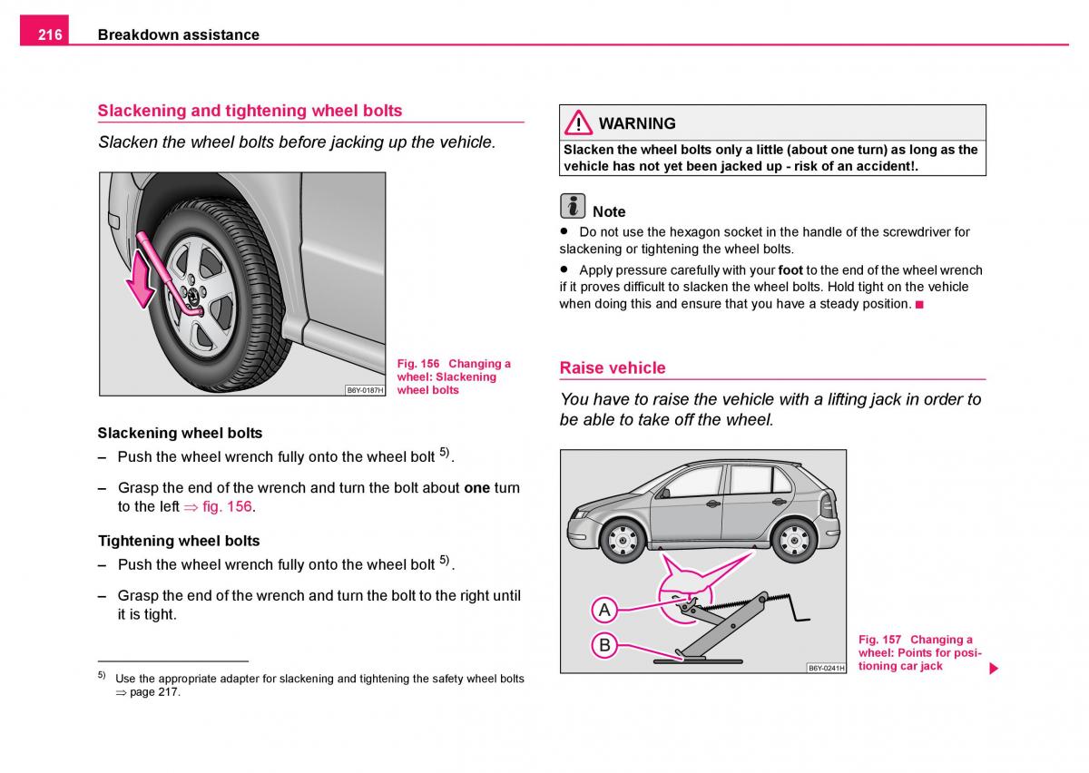 Skoda Fabia I 1 owners manual / page 217