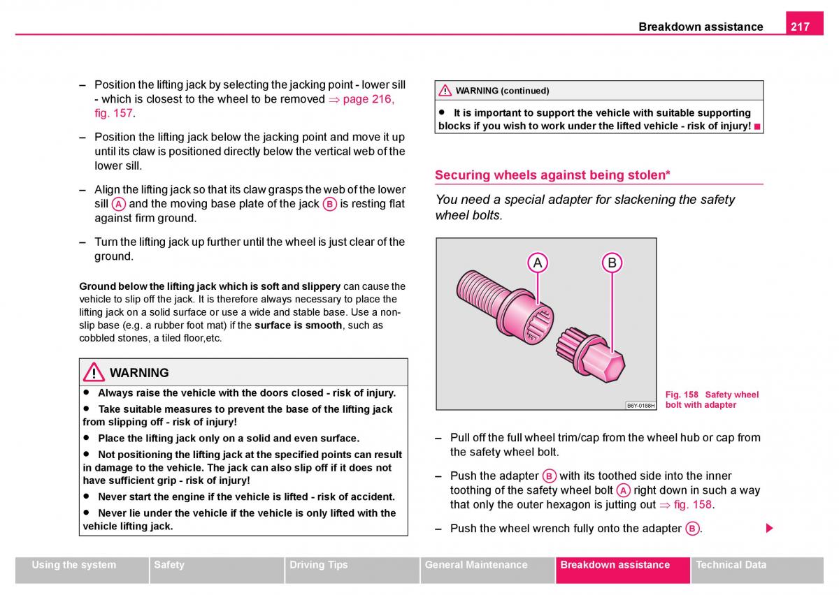 Skoda Fabia I 1 owners manual / page 218