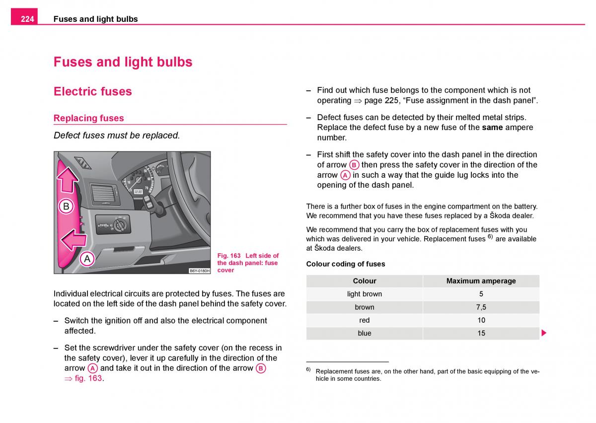 Skoda Fabia I 1 owners manual / page 225