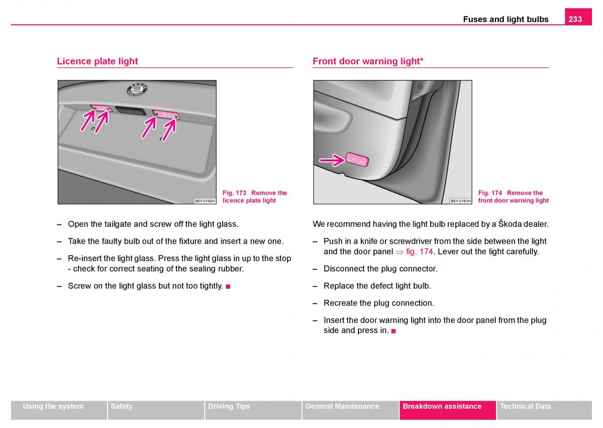 Skoda Fabia I 1 owners manual / page 234