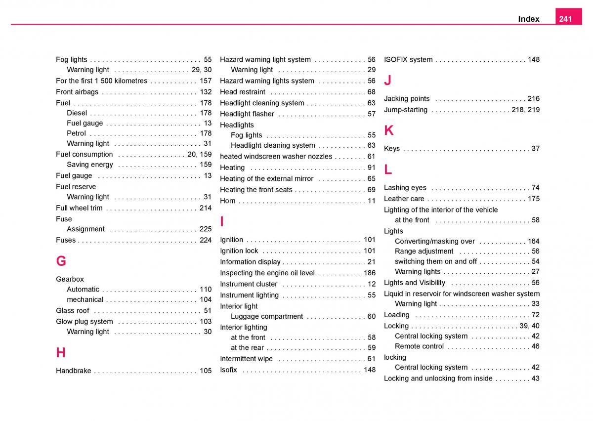 Skoda Fabia I 1 owners manual / page 242