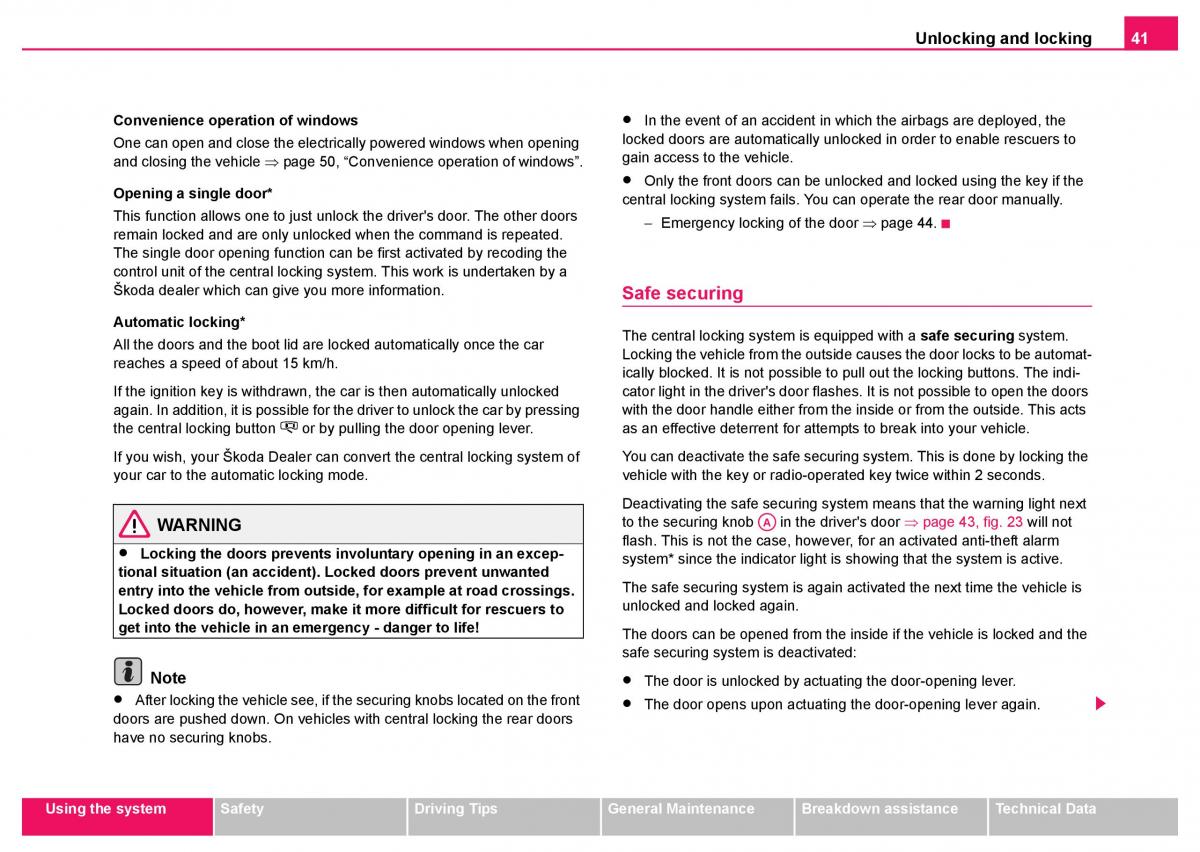 Skoda Fabia I 1 owners manual / page 42