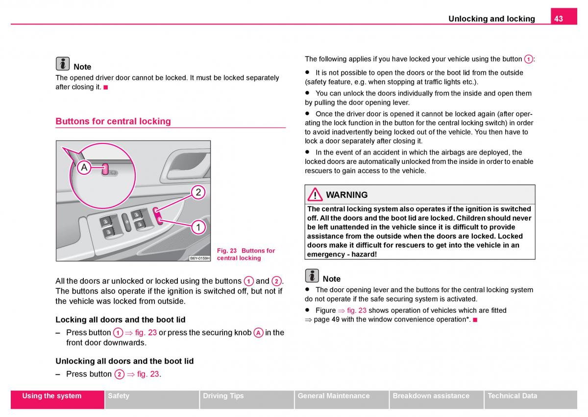 Skoda Fabia I 1 owners manual / page 44