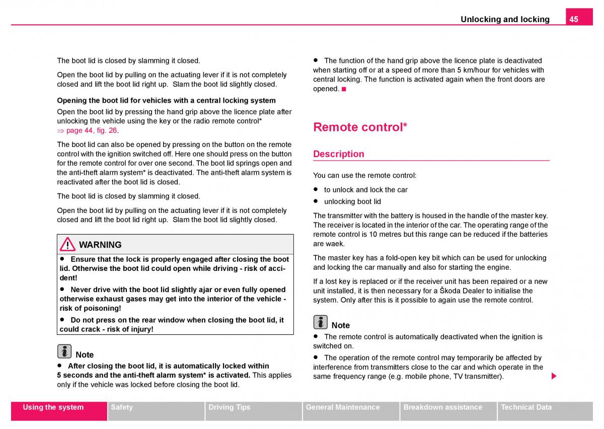 Skoda Fabia I 1 owners manual / page 46