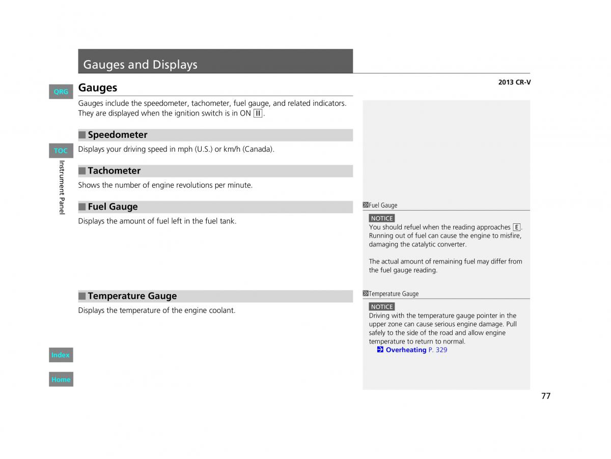 Honda CR V IV 4 owners manual / page 78