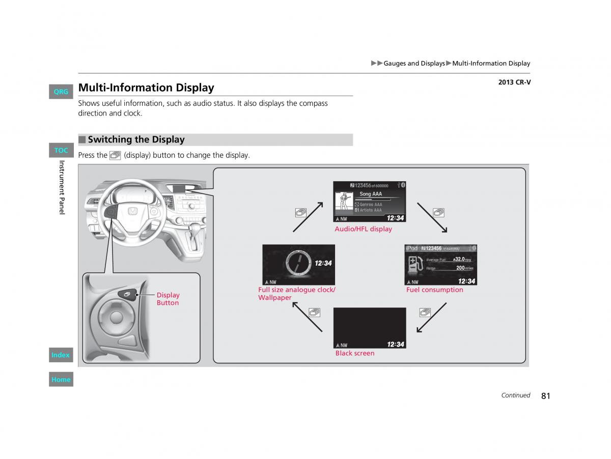 Honda CR V IV 4 owners manual / page 82