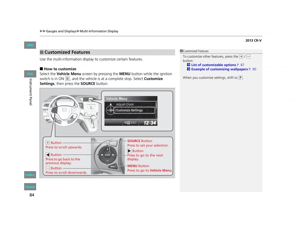 Honda CR V IV 4 owners manual / page 85