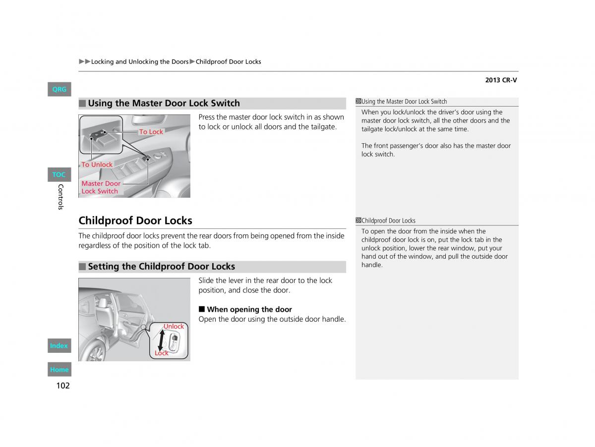 Honda CR V IV 4 owners manual / page 103