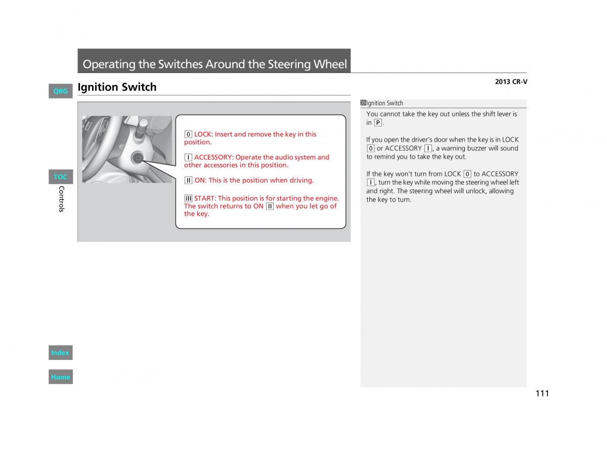 Honda CR V IV 4 owners manual / page 112