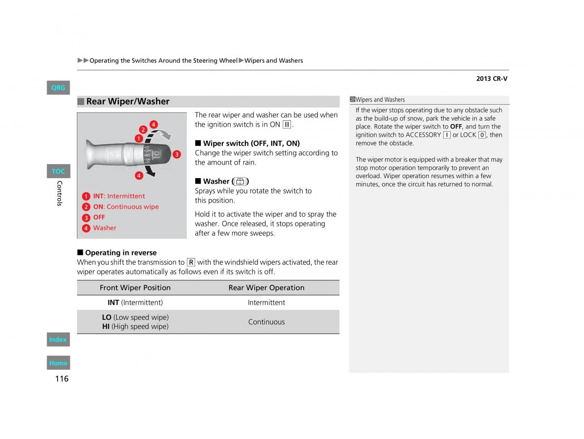 Honda CR V IV 4 owners manual / page 117