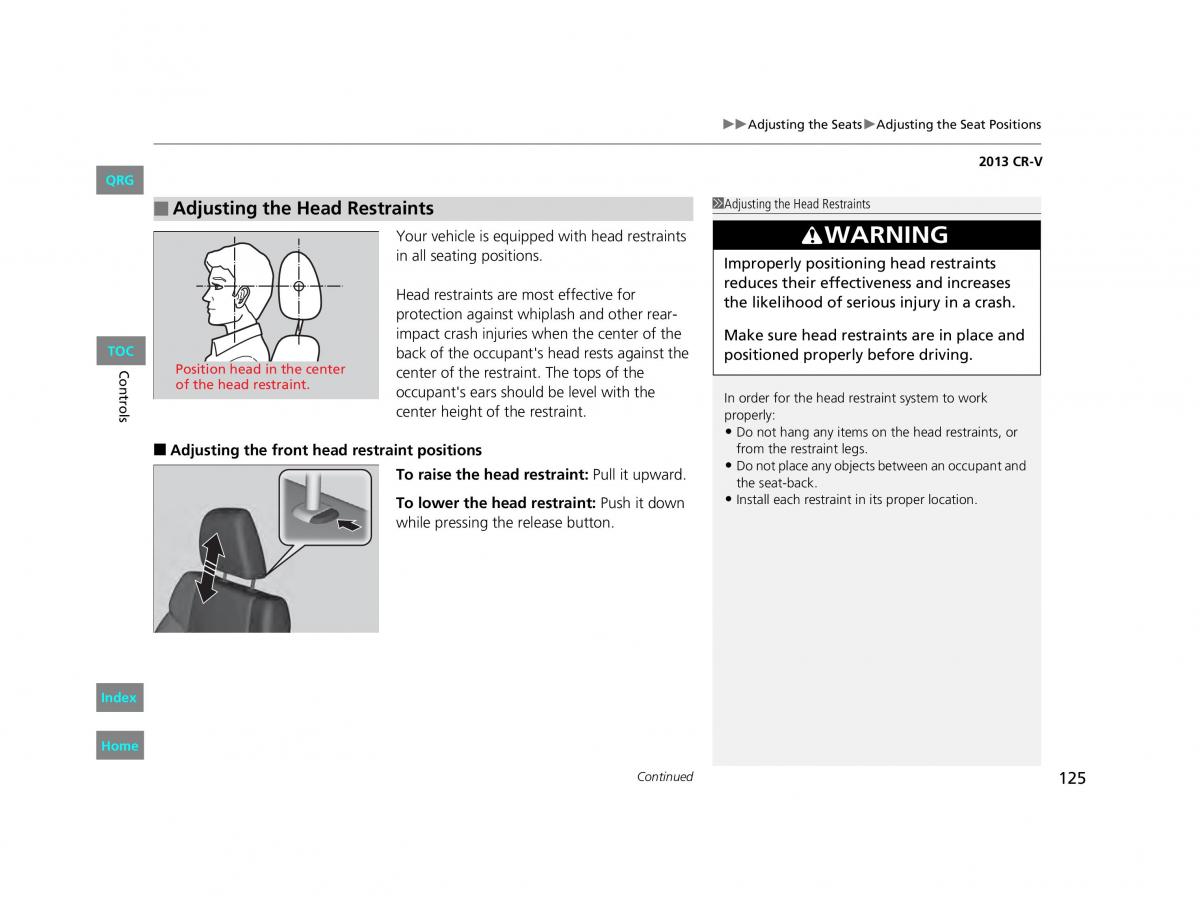 Honda CR V IV 4 owners manual / page 126