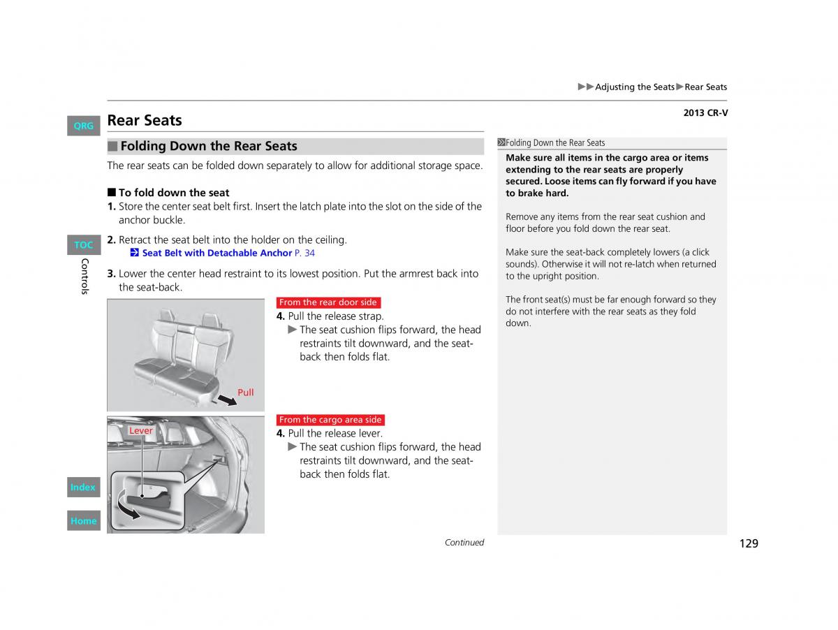 Honda CR V IV 4 owners manual / page 130