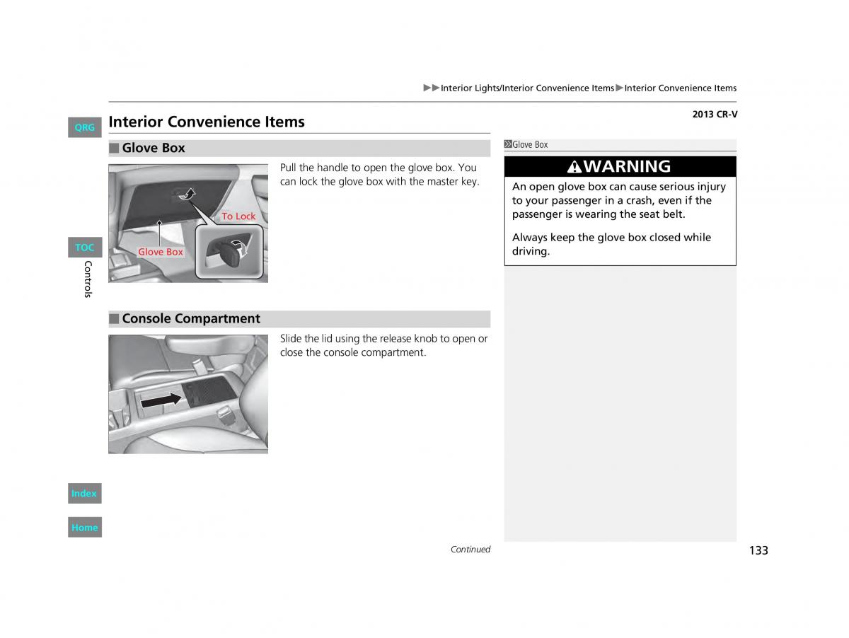 Honda CR V IV 4 owners manual / page 134