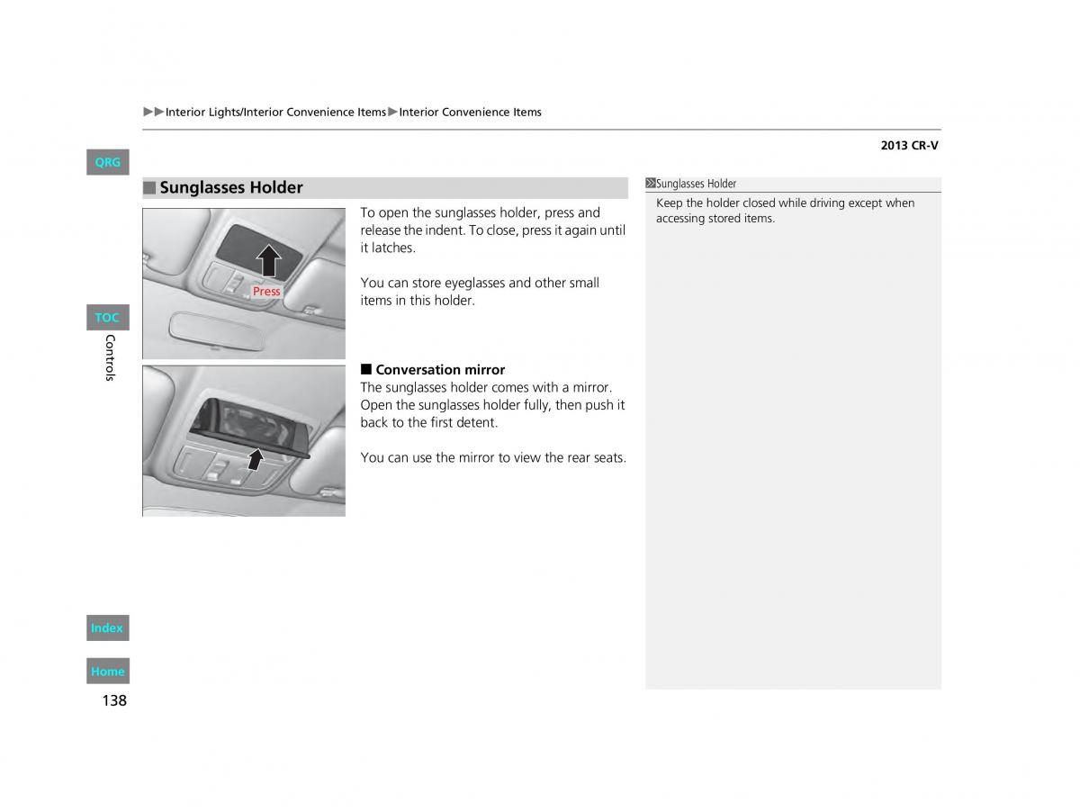 Honda CR V IV 4 owners manual / page 139