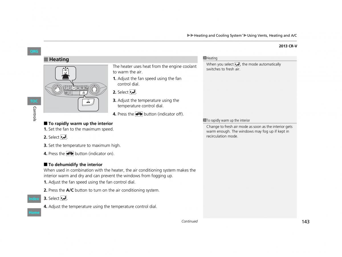 Honda CR V IV 4 owners manual / page 144