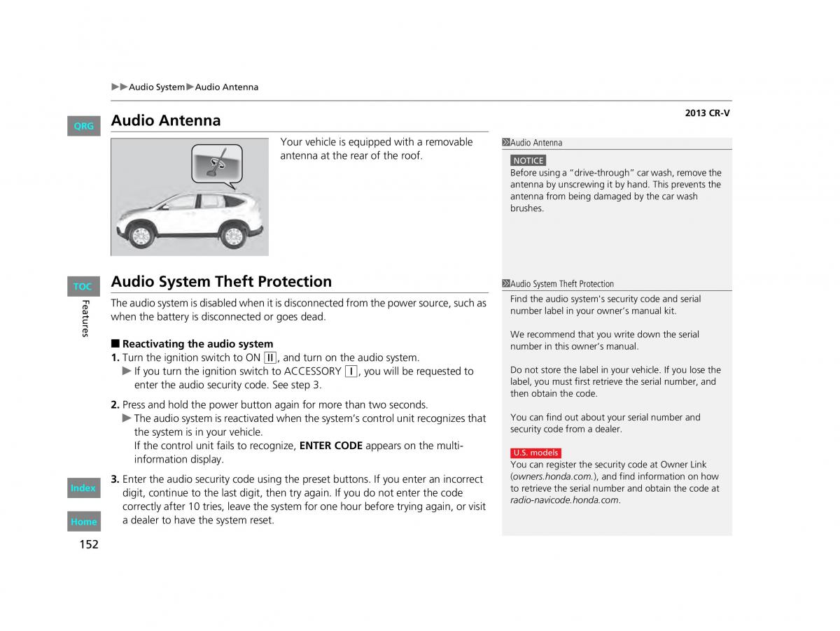 Honda CR V IV 4 owners manual / page 153