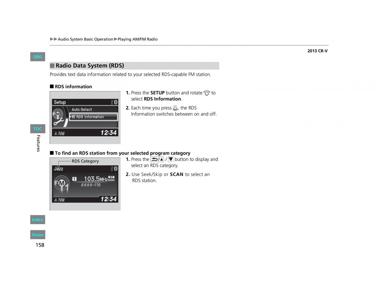 Honda CR V IV 4 owners manual / page 159