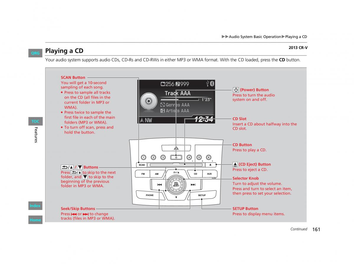 Honda CR V IV 4 owners manual / page 162