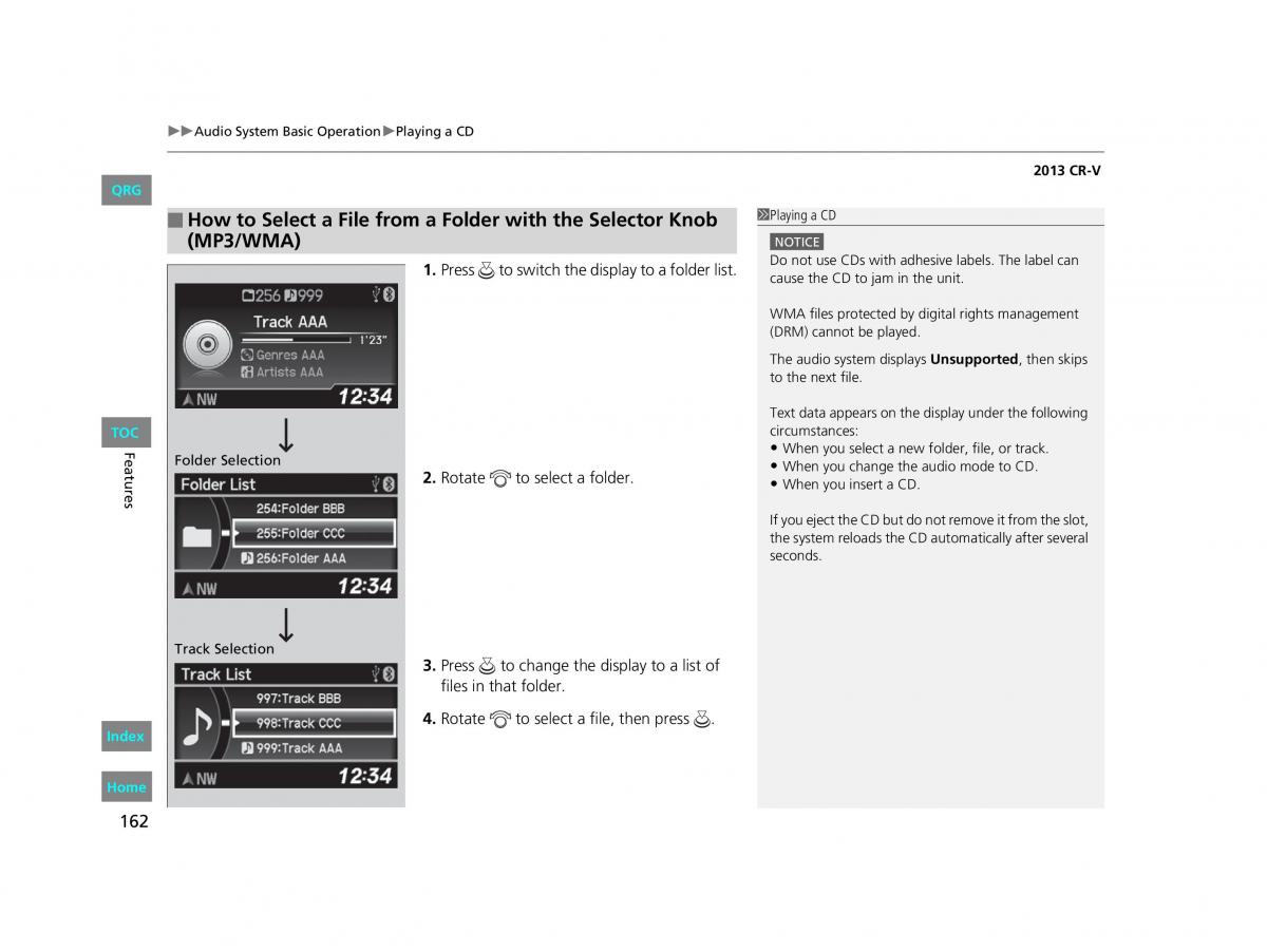 Honda CR V IV 4 owners manual / page 163