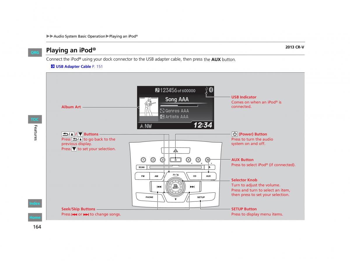 Honda CR V IV 4 owners manual / page 165