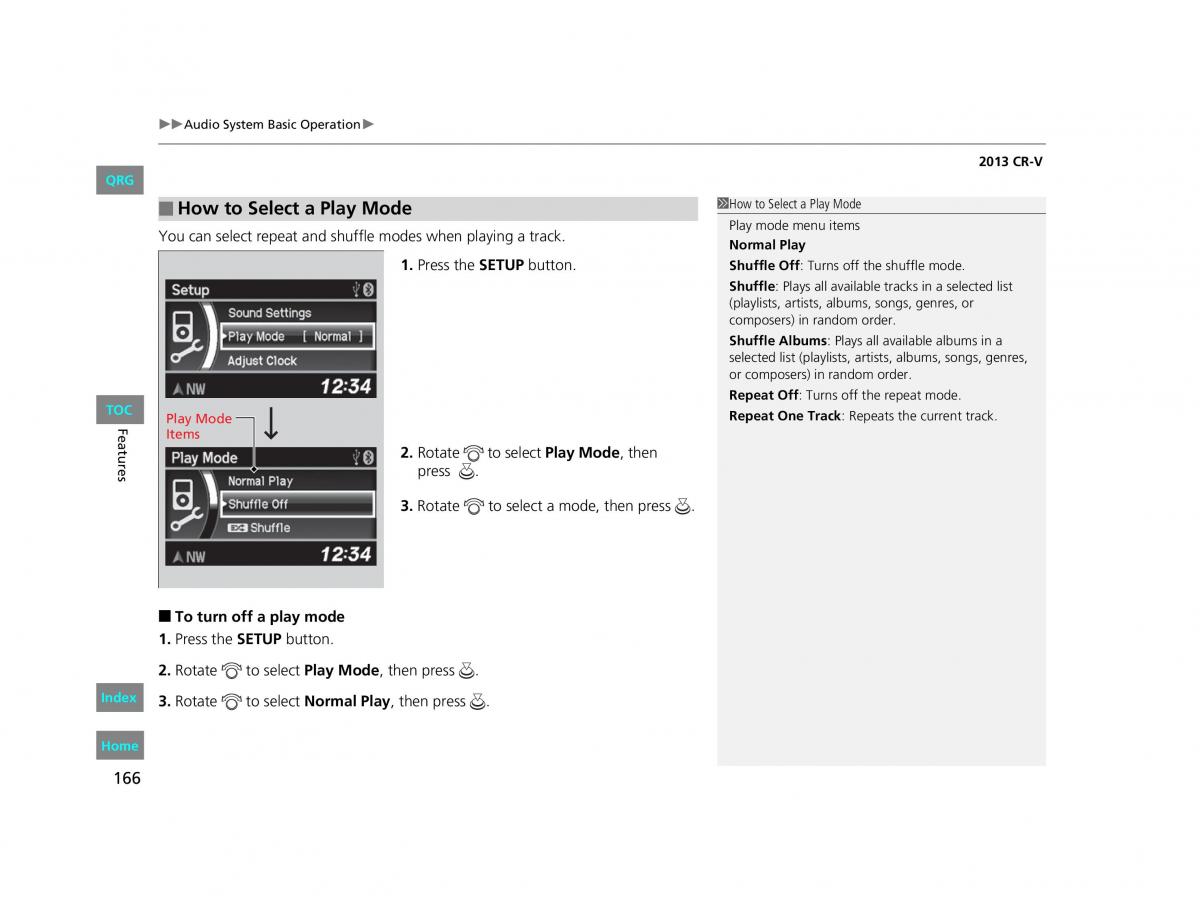 Honda CR V IV 4 owners manual / page 167