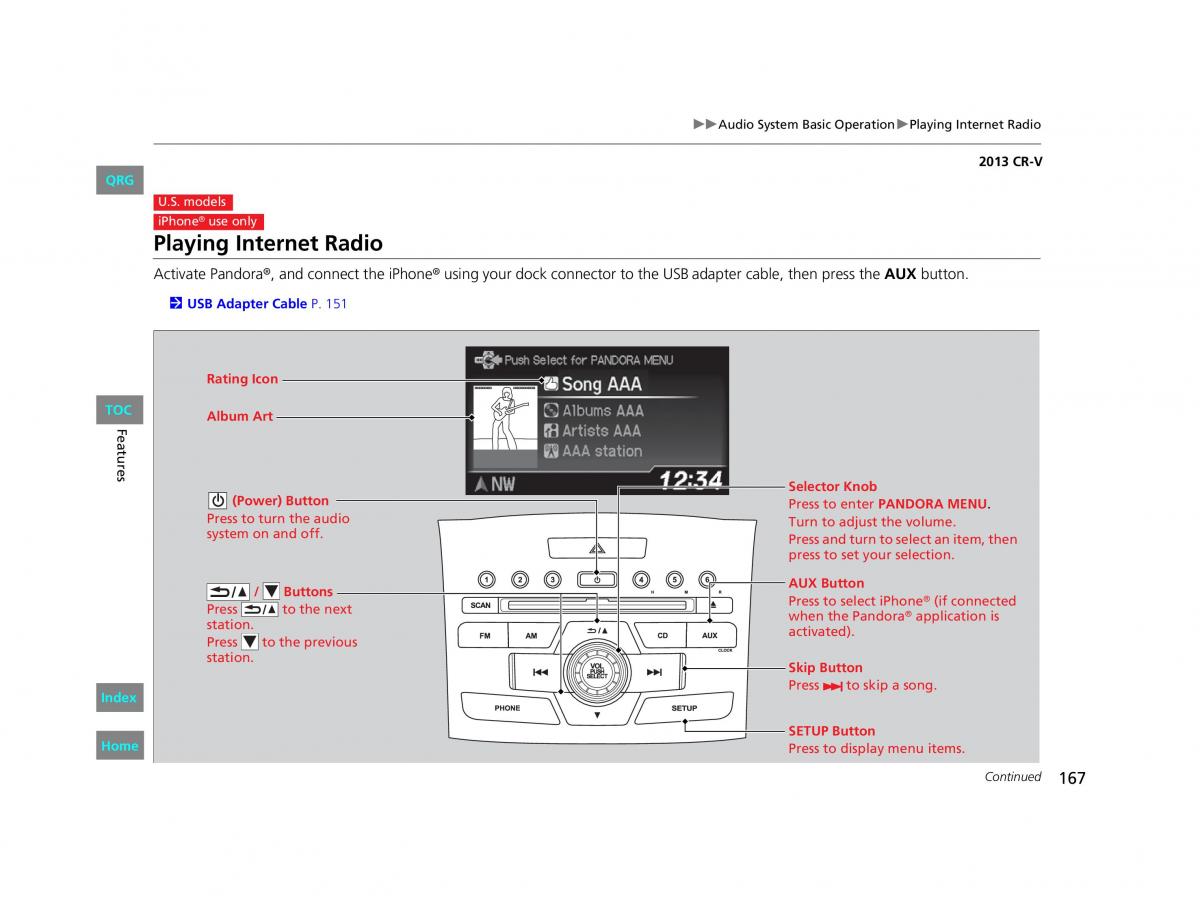 Honda CR V IV 4 owners manual / page 168