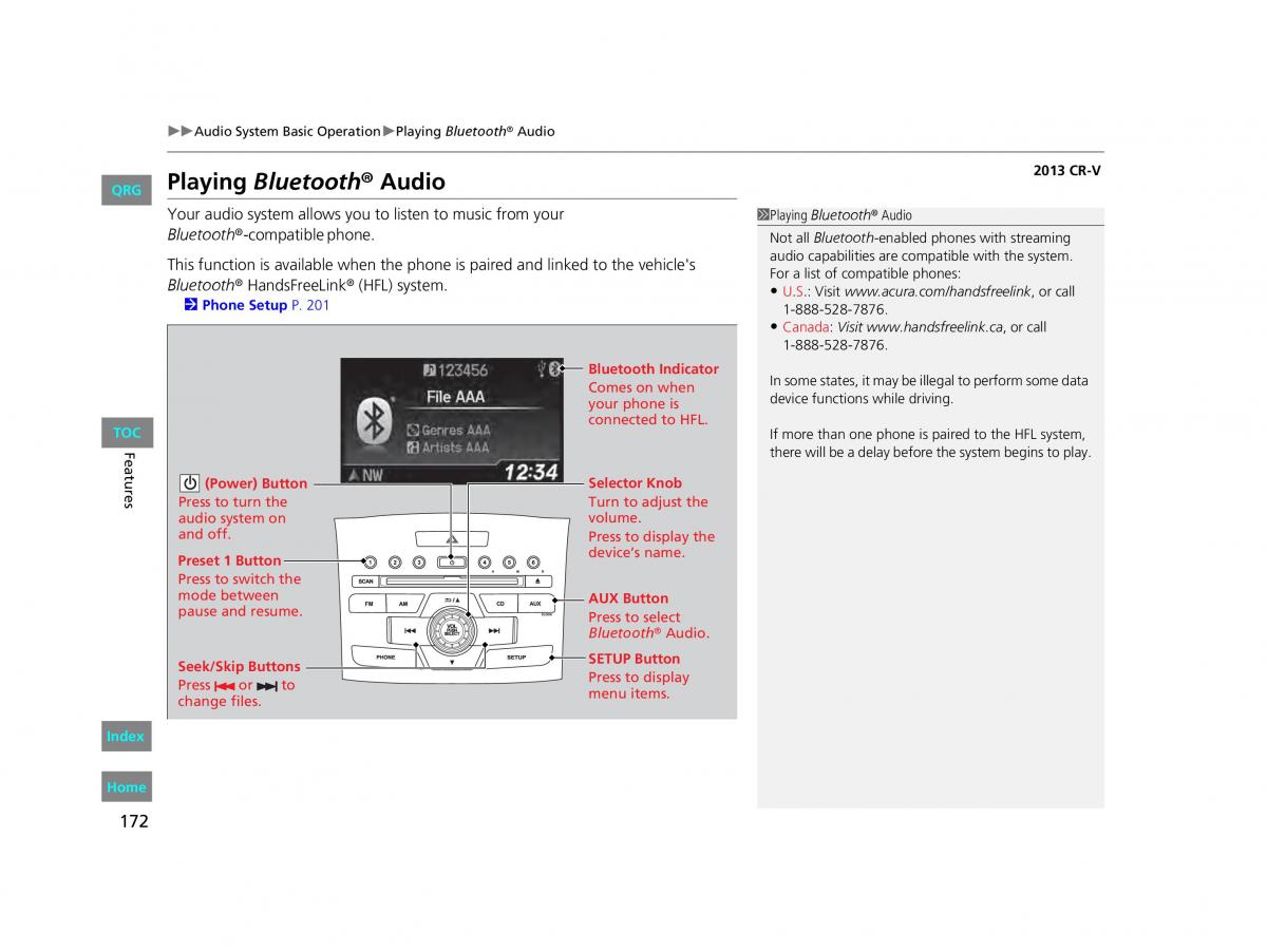 Honda CR V IV 4 owners manual / page 173