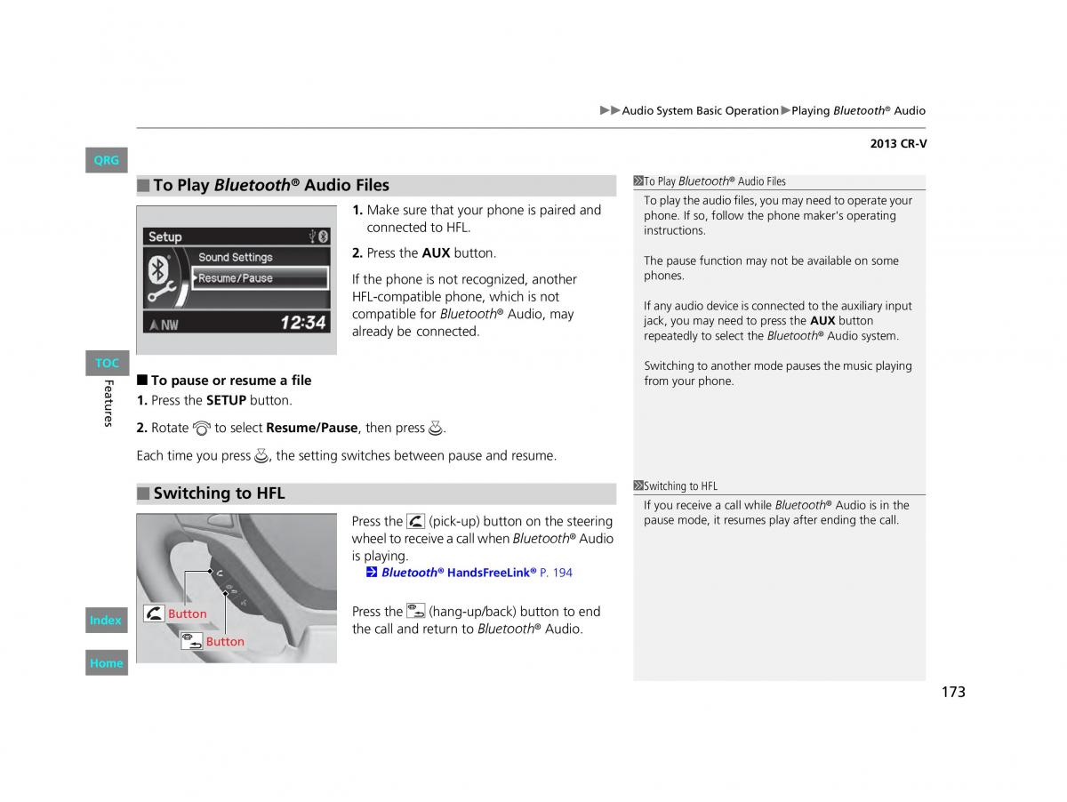 Honda CR V IV 4 owners manual / page 174