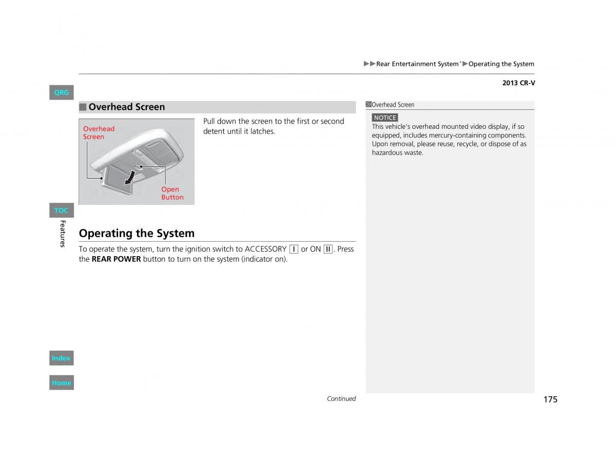 Honda CR V IV 4 owners manual / page 176