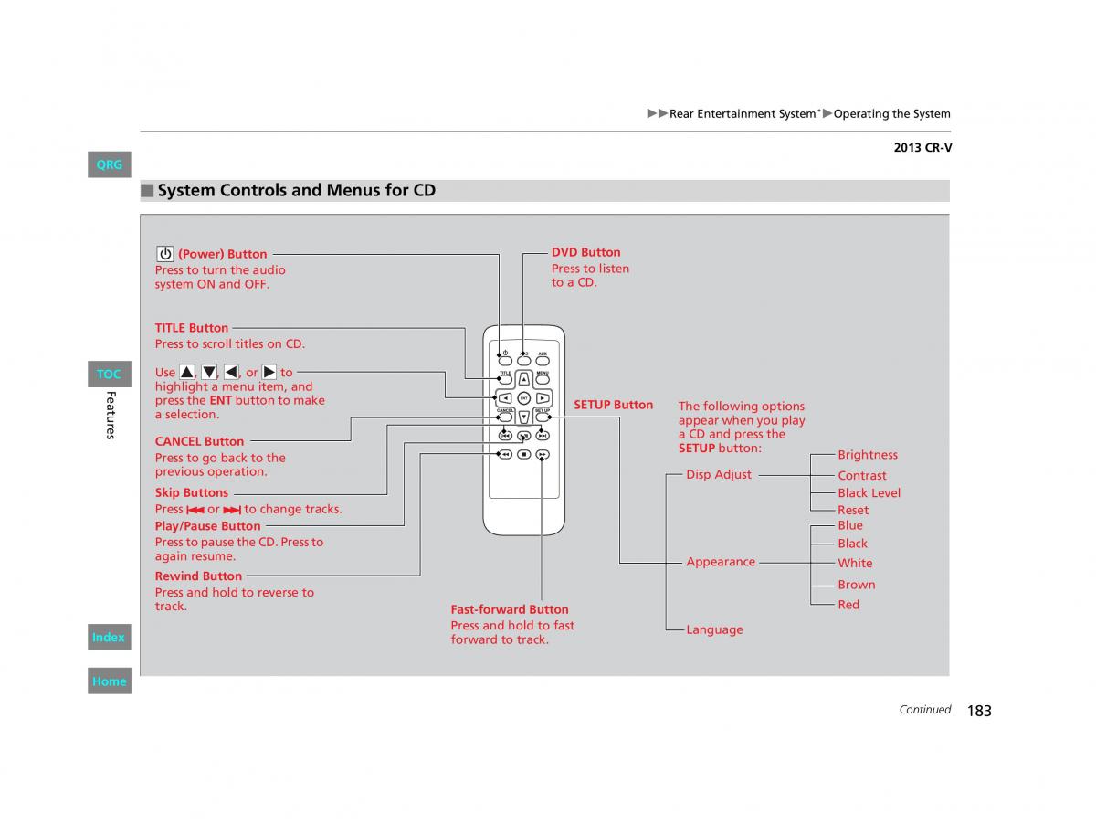 Honda CR V IV 4 owners manual / page 184