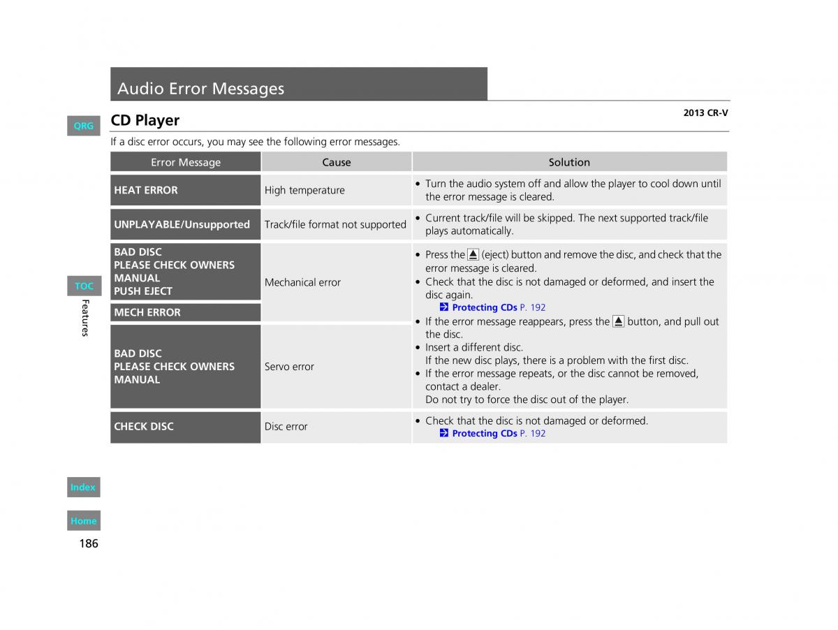 Honda CR V IV 4 owners manual / page 187