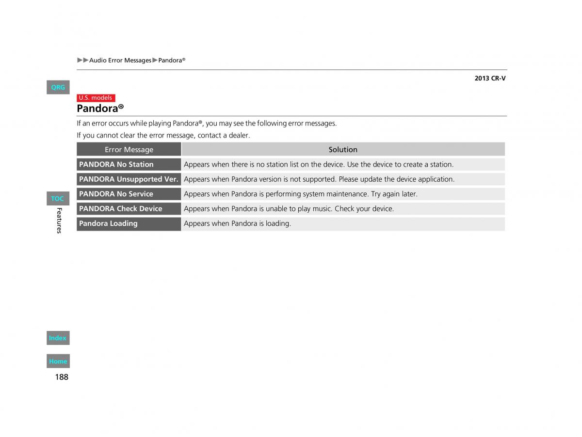 Honda CR V IV 4 owners manual / page 189