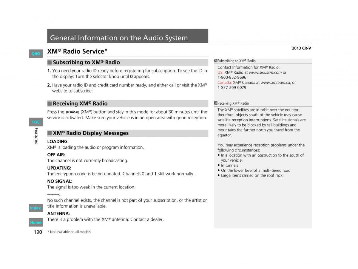 Honda CR V IV 4 owners manual / page 191