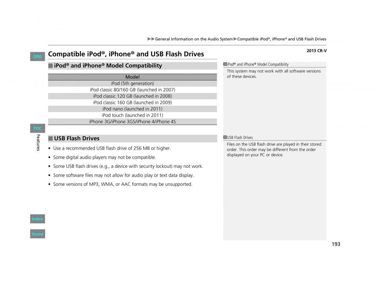 Honda CR V IV 4 owners manual / page 194