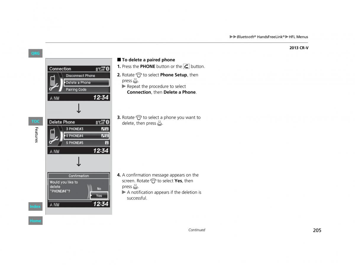 Honda CR V IV 4 owners manual / page 206