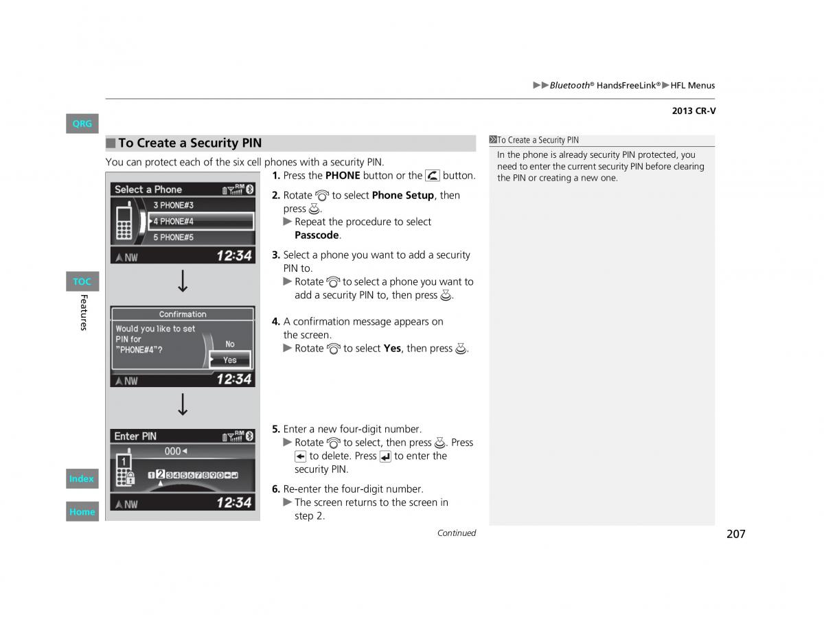 Honda CR V IV 4 owners manual / page 208