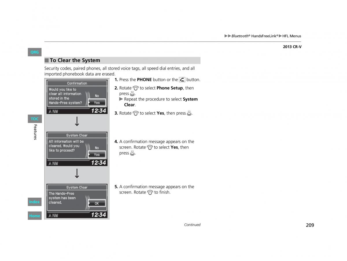 Honda CR V IV 4 owners manual / page 210