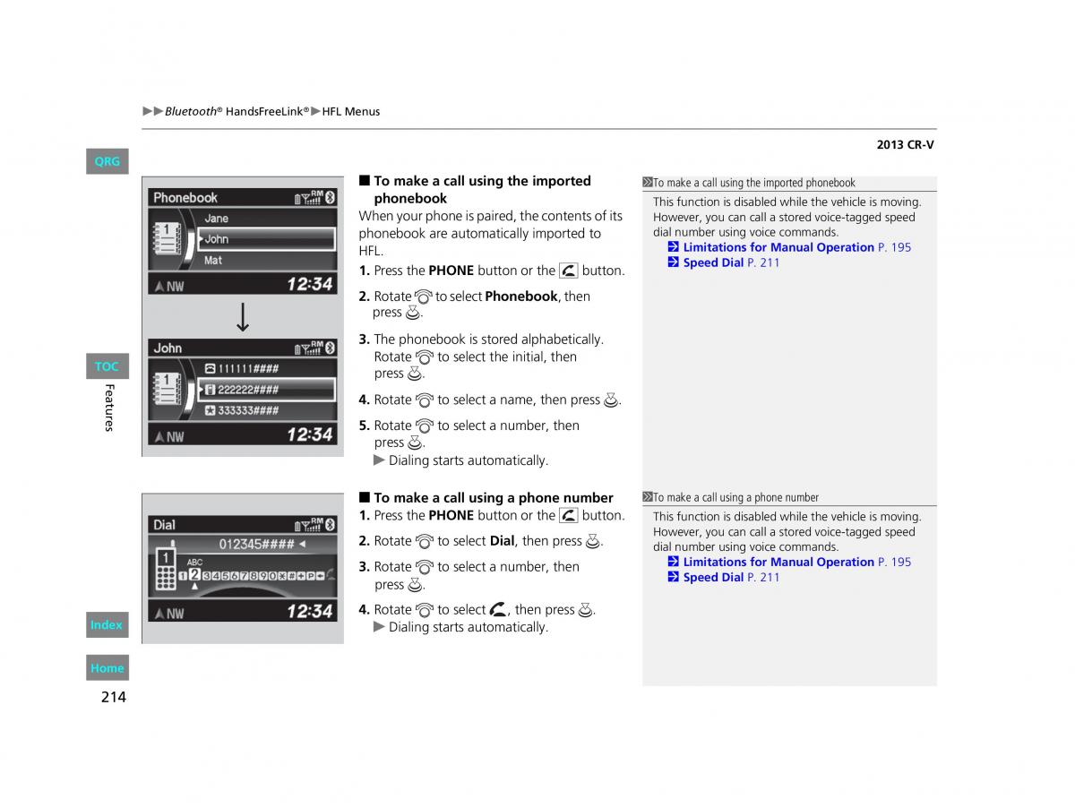 Honda CR V IV 4 owners manual / page 215