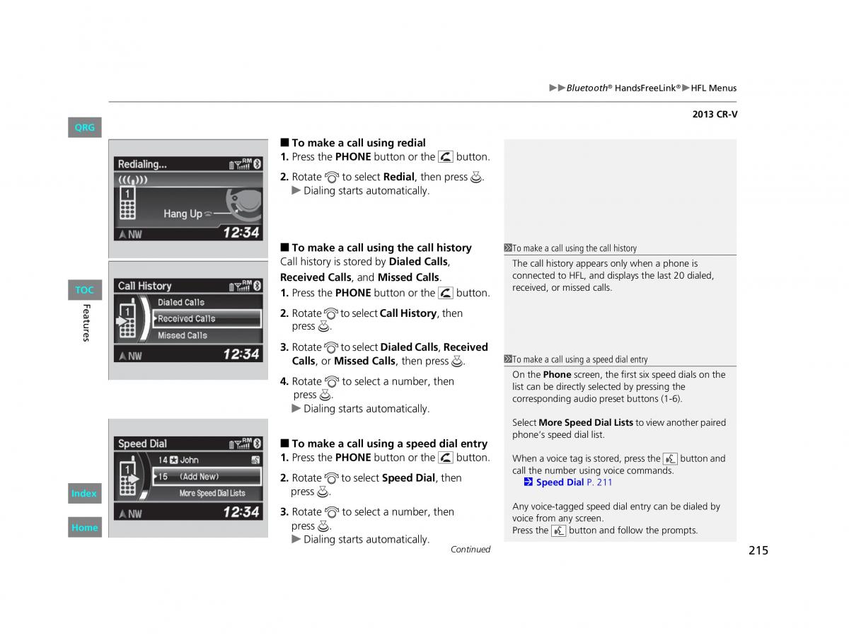 Honda CR V IV 4 owners manual / page 216